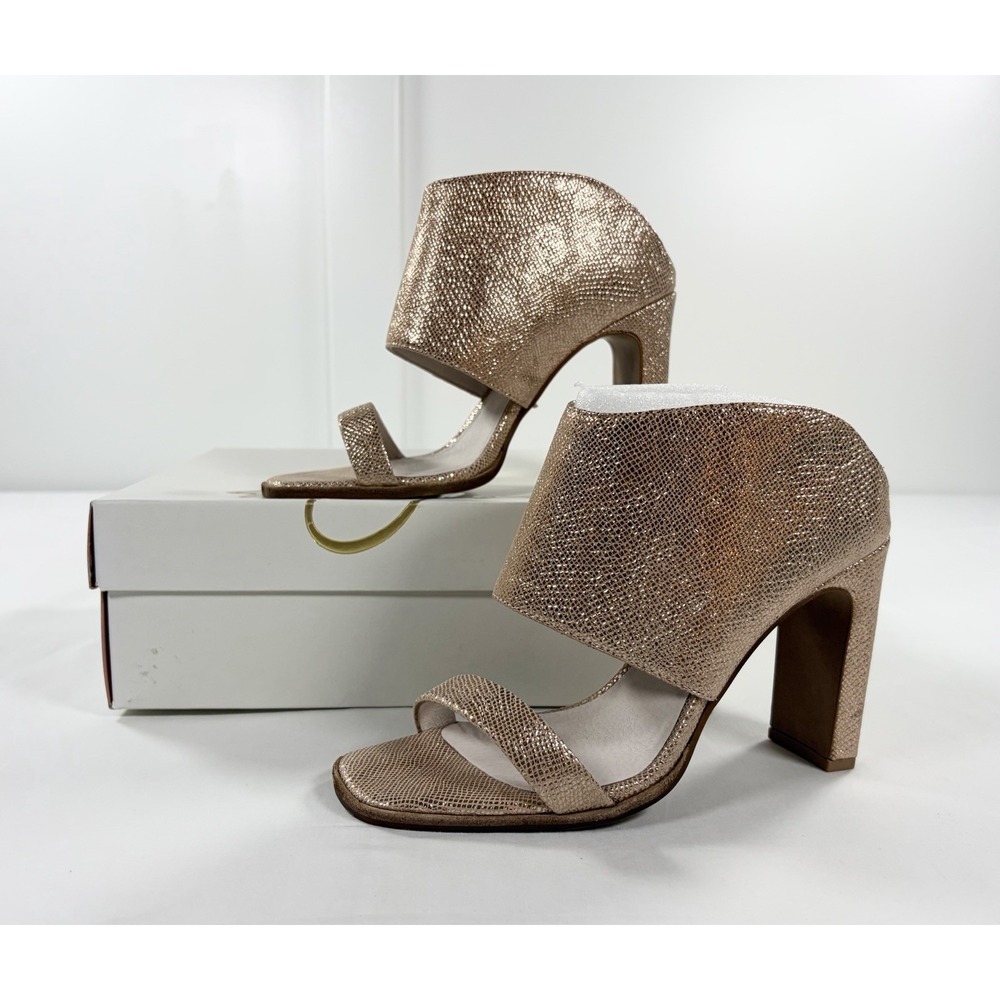 42 Gold Linx Rose Gold Scaly Metal Textured Block Heel Sandals Women's 9.5 New